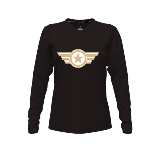 [FTLVCFBK-FYXS-LOGO3] Decker Comfort T-Shirt (Female Youth XS, Black, V Neck, Logo 3, Long Sleeve)