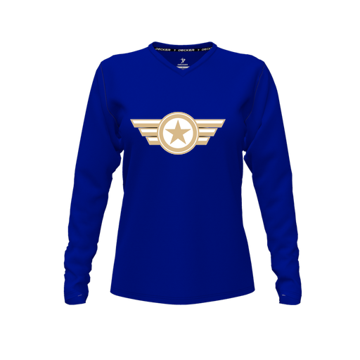 [CUS-DFW-TEES-CMF-VNK-LSL-RYL-FYXS-LOGO3] Comfort T-Shirt (Female Youth XS, Royal, V Neck, Logo 3, Long Sleeve)