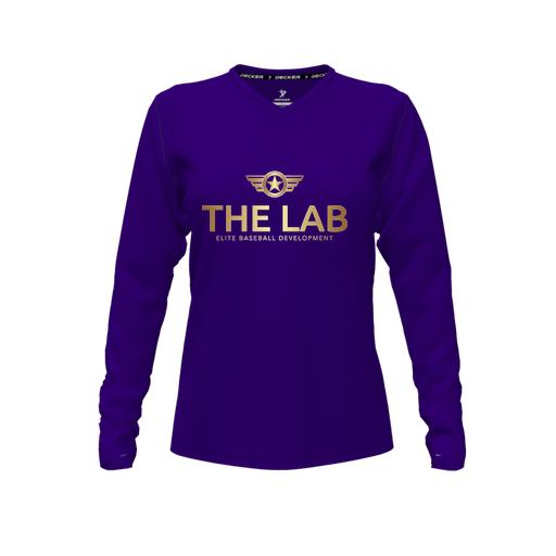 [CUS-DFW-TEES-CMF-VNK-LSL-PUR-FYXS-LOGO1] Decker Comfort T-Shirt (Female Youth XS, Purple, V Neck, Logo 1, Long Sleeve)