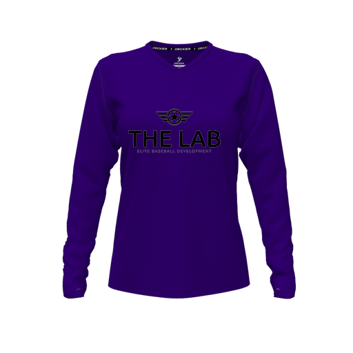 [FTLVCFPP-FYXS-LOGO2] Decker Comfort T-Shirt (Female Youth XS, Purple, V Neck, Logo 2, Long Sleeve)