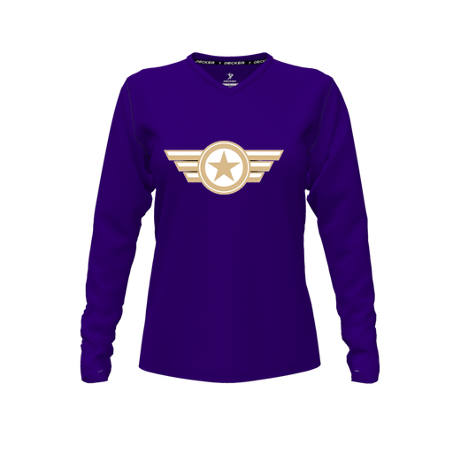 [FTLVCFPP-FYXS-LOGO3] Decker Comfort T-Shirt (Female Youth XS, Purple, V Neck, Logo 3, Long Sleeve)
