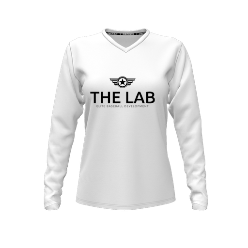 [FTLVPTWH-FYXS-LOGO2] Decker Performance T-Shirt (Female Youth XS, White, V Neck, Logo 2, Long Sleeve)