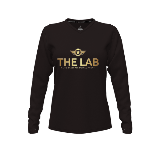 [CUS-DFW-TEES-PER-VNK-LSL-BLK-FYXS-LOGO1] Performance T-Shirt (Female Youth XS, Black, V Neck, Logo 1, Long Sleeve)