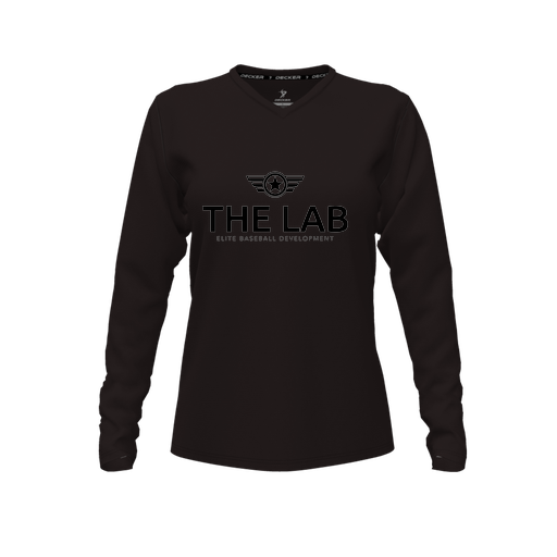 [FTLVPTBK-FYXS-LOGO2] Decker Performance T-Shirt (Female Youth XS, Black, V Neck, Logo 2, Long Sleeve)