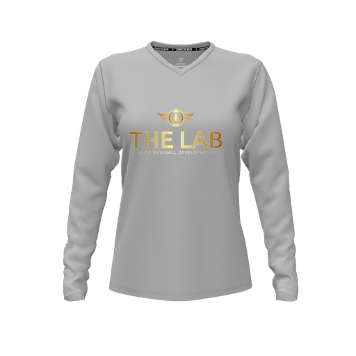 [CUS-DFW-TEES-PER-VNK-LSL-GRY-FYXS-LOGO1] Performance T-Shirt (Female Youth XS, Gray, V Neck, Logo 1, Long Sleeve)
